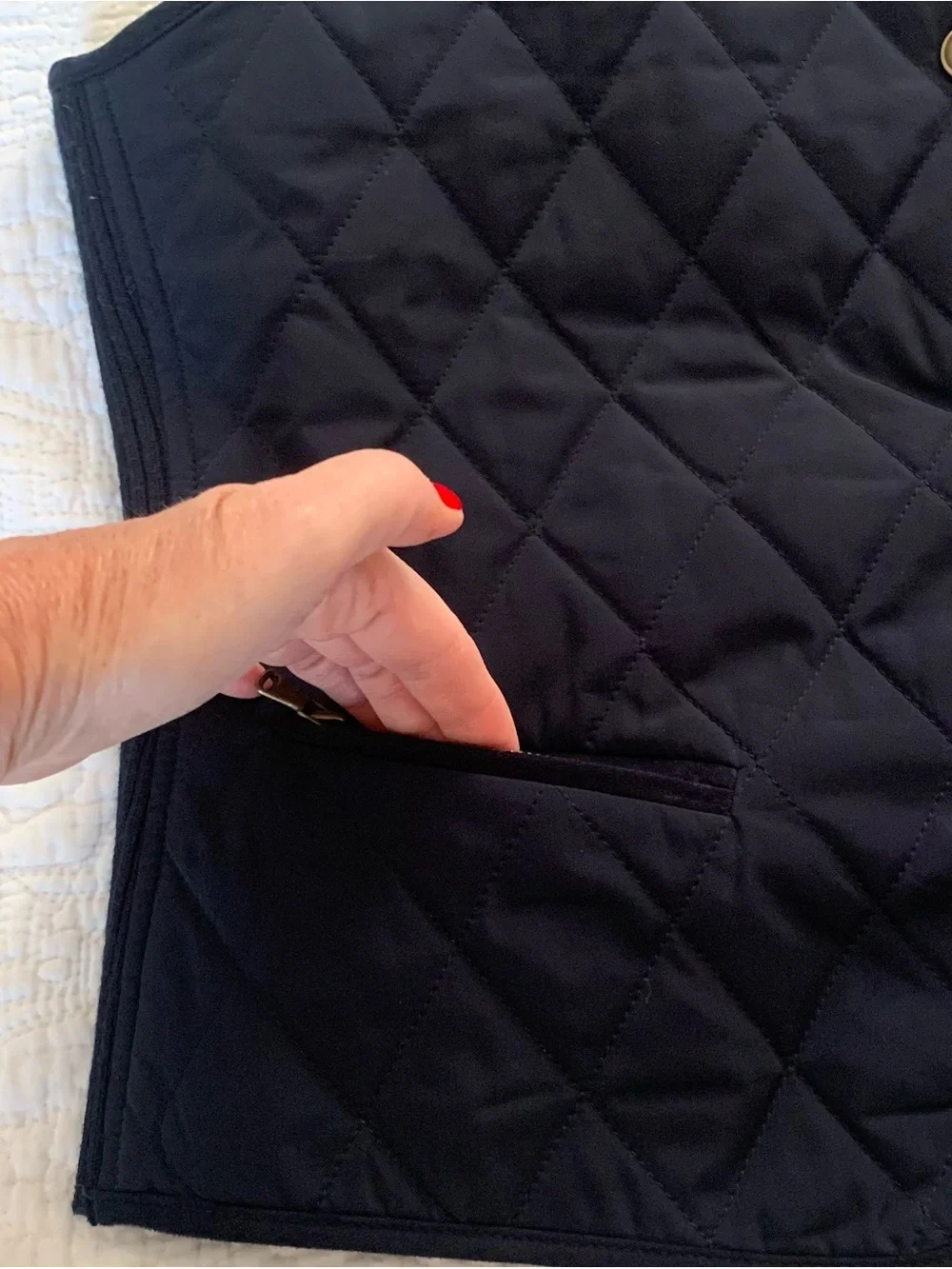 Talbots Petite Puffer Vest Quilted Sz PM Navy Snap Front Ribbed Preppy Gorpcore